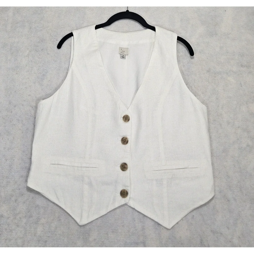 A New Day Linen Vest Women M 10 Edwardian Light Academia Collegecore White Top - Picture 1 of 7
